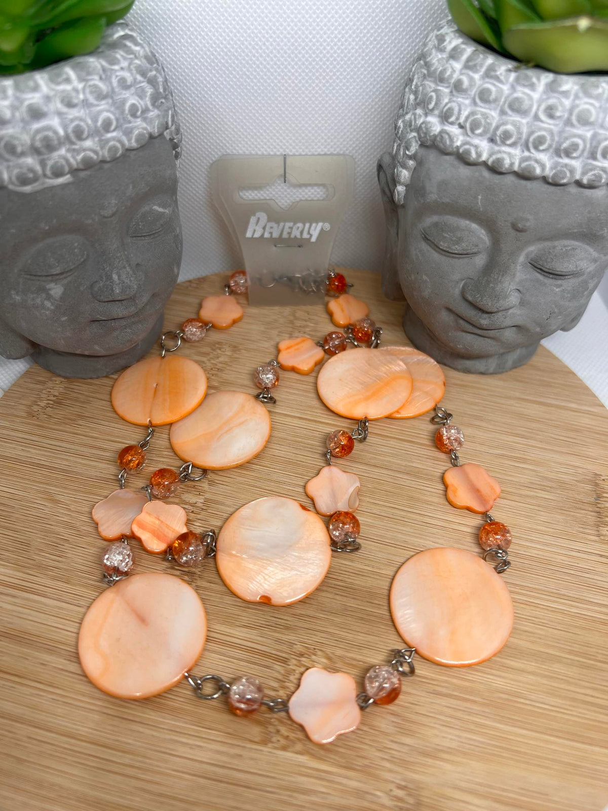Collier fantaisie perles orange et beige